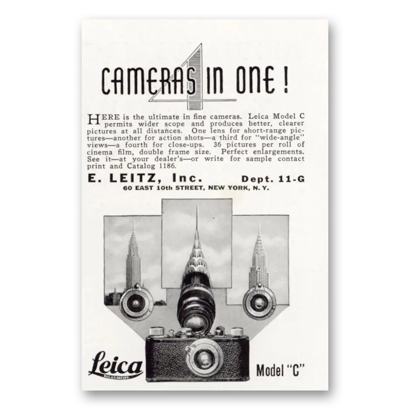 1931 Leica Cameras 4 Cameras In One Model C Vintage Magazine Print Ad