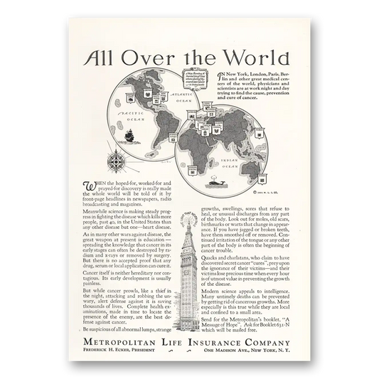 1931 Metropolitan Life Insurance All Over the World Vintage Magazine Print Ad