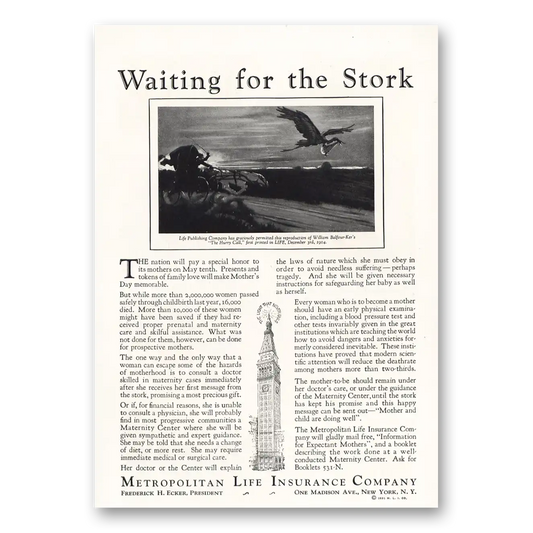 1931 Metropolitan Life Insurance Waiting for the Stork Vintage Magazine Print Ad