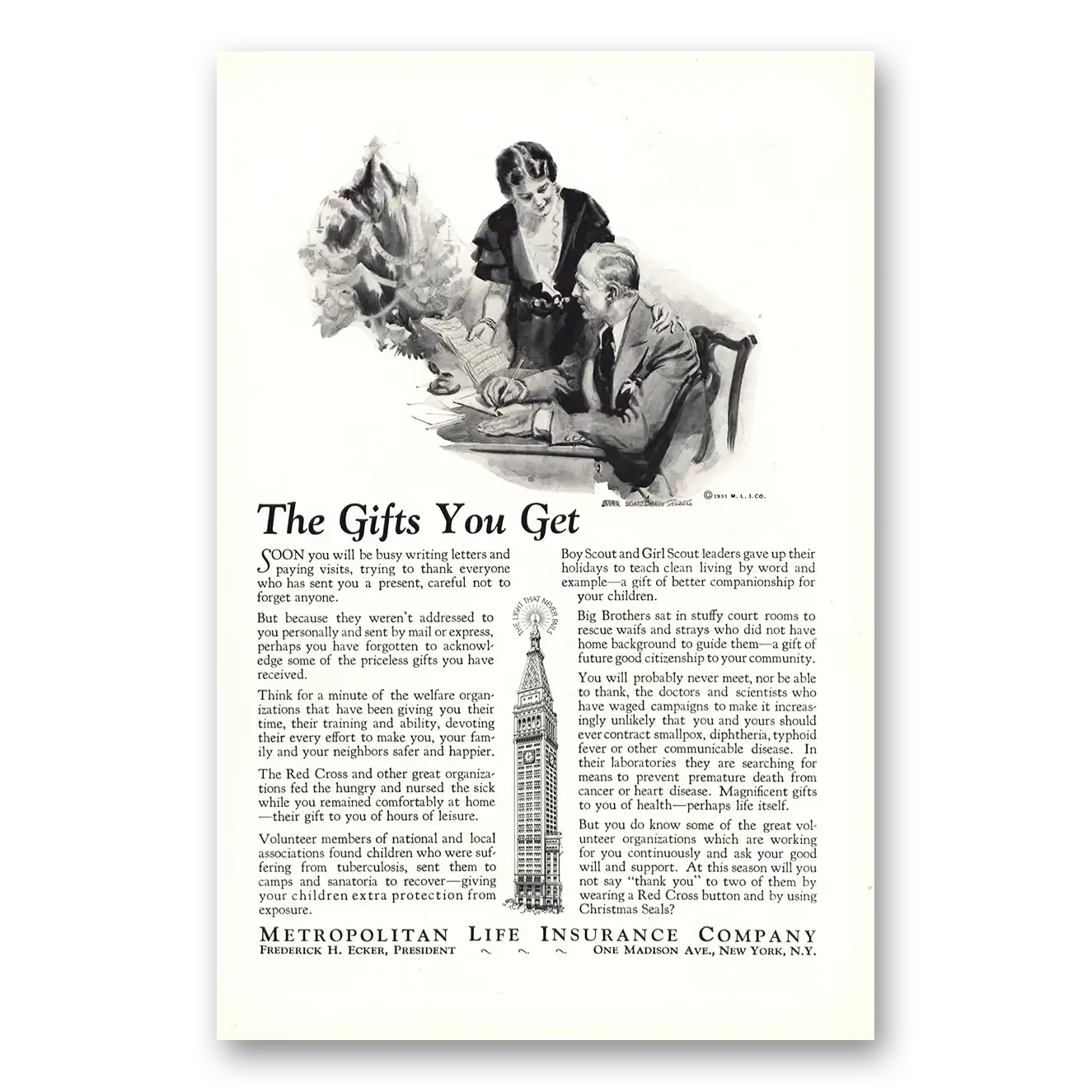 1931 Metropolitan Life Insurance Gifts You Get Vintage Magazine Print Ad