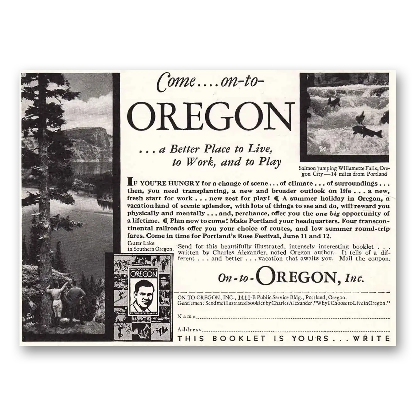 1931 Oregon Come On To Oregon Vintage Magazine Print Ad