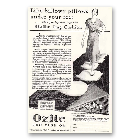 1931 Ozite Carpet Cushion Billowy Pillows Vintage Magazine Print Ad