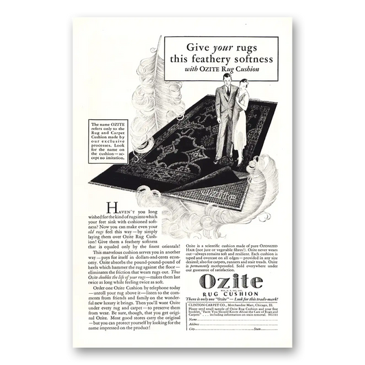 1931 Ozite Carpet Cushion Feathery Softness Vintage Magazine Print Ad