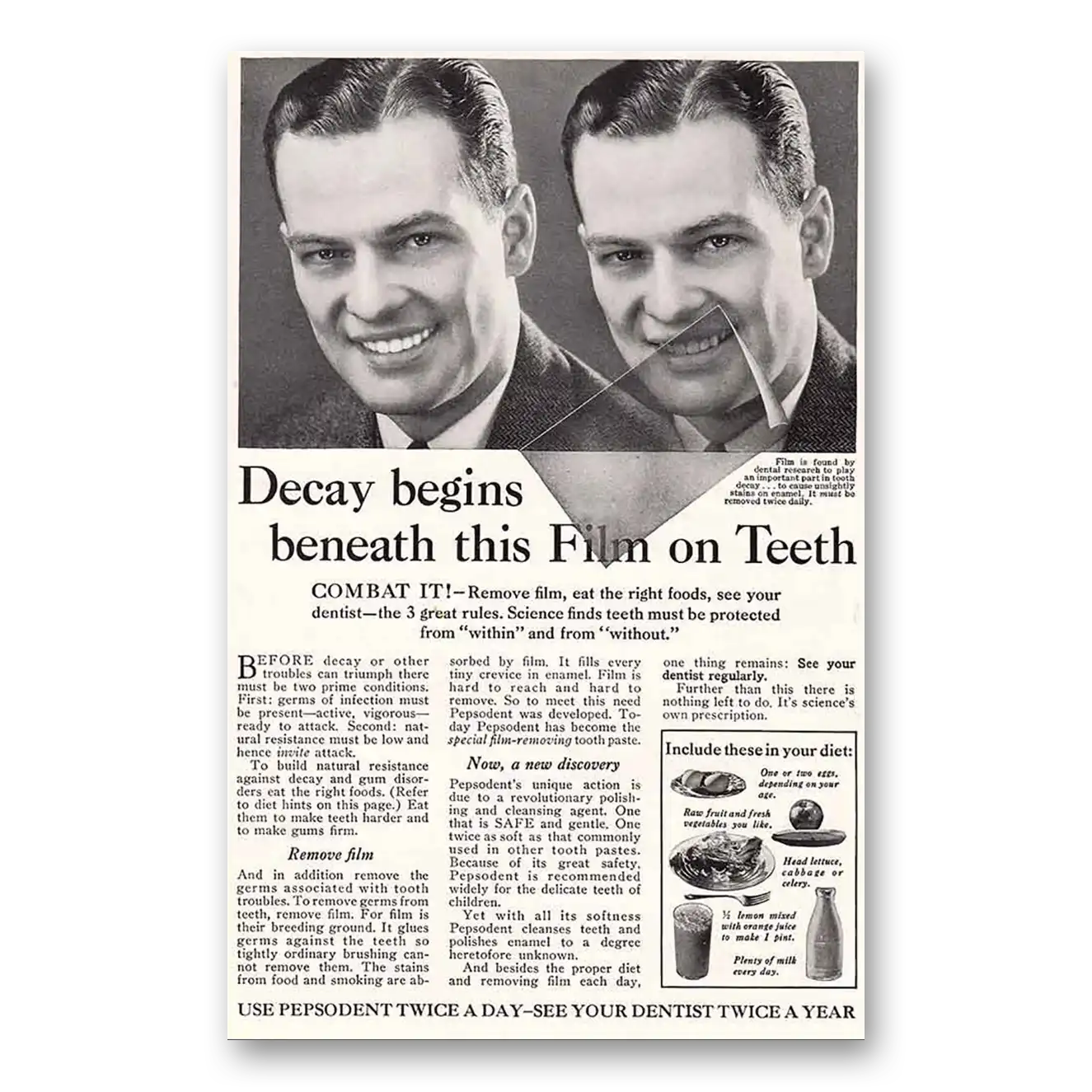 1931 Pepsodent Film on Teeth Vintage Magazine Print Ad