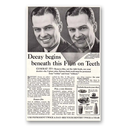 1931 Pepsodent Film on Teeth Vintage Magazine Print Ad