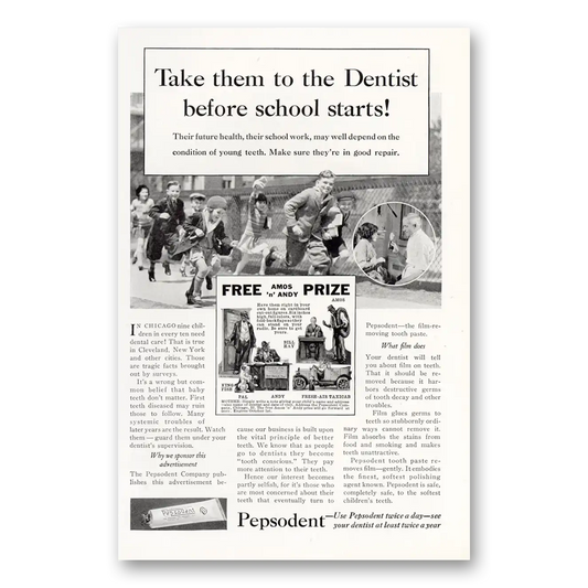 1931 Pepsodent Take Them to the Dentist Before School Starts Vintage Magazine Print Ad