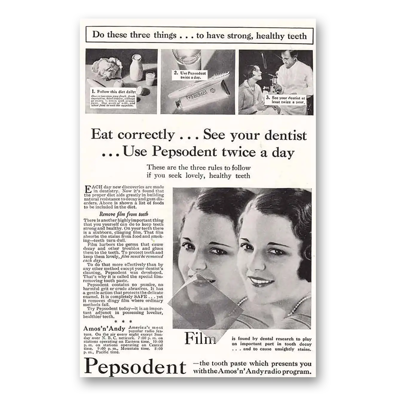 1931 Pepsodent Eat Correctly Vintage Magazine Print Ad