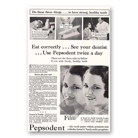 1931 Pepsodent Eat Correctly Vintage Magazine Print Ad