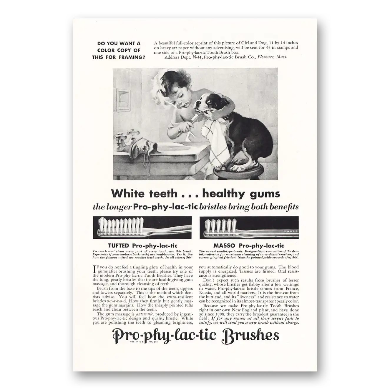 1931 Pro-Phy-Lac-Tic Brush White Teeth Healthy Gum Vintage Magazine Print Ad