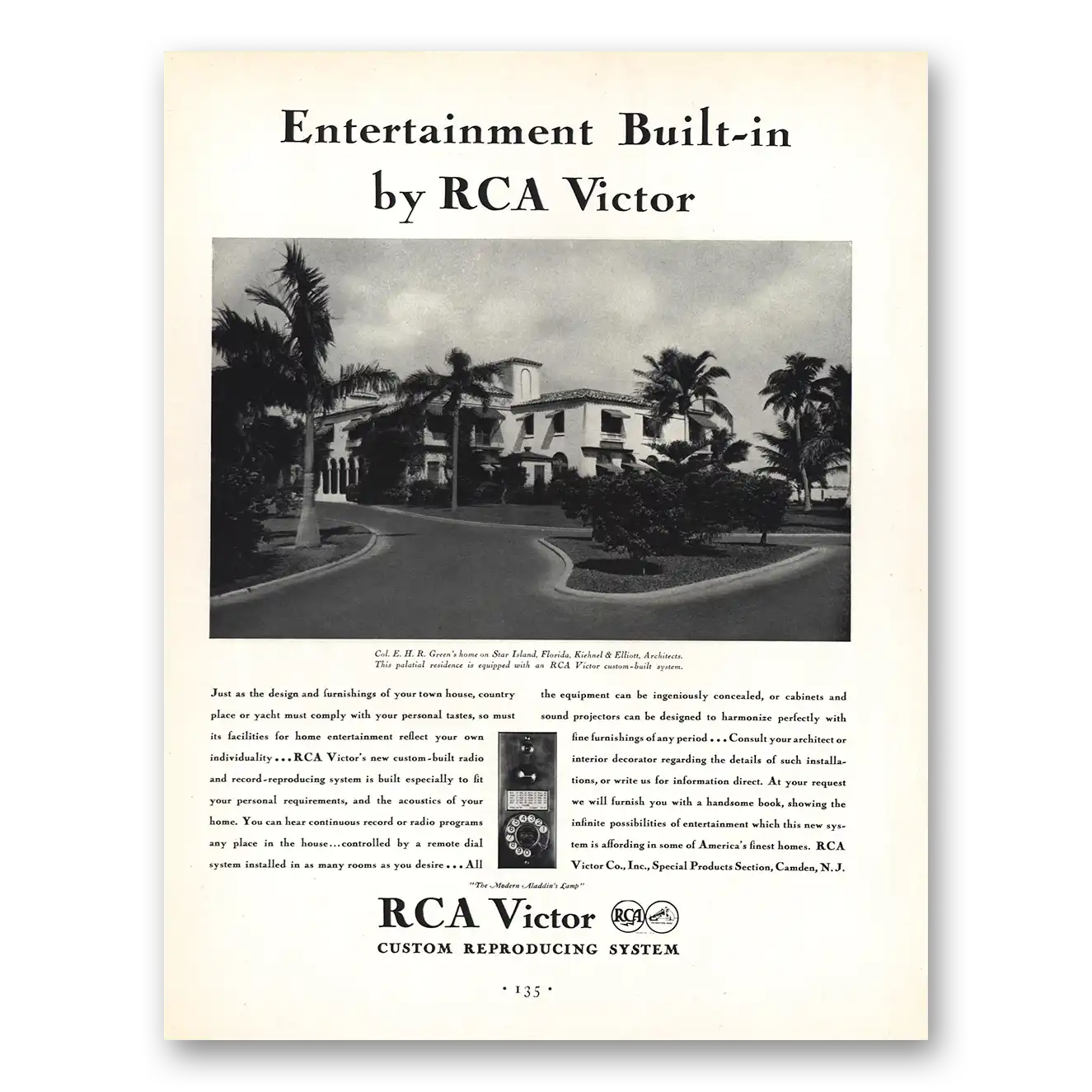 1931 RCA Victor Star Island Florida Vintage Magazine Print Ad