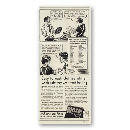 1931 Rinso Soap Wash Clothes Whiter Vintage Magazine Print Ad