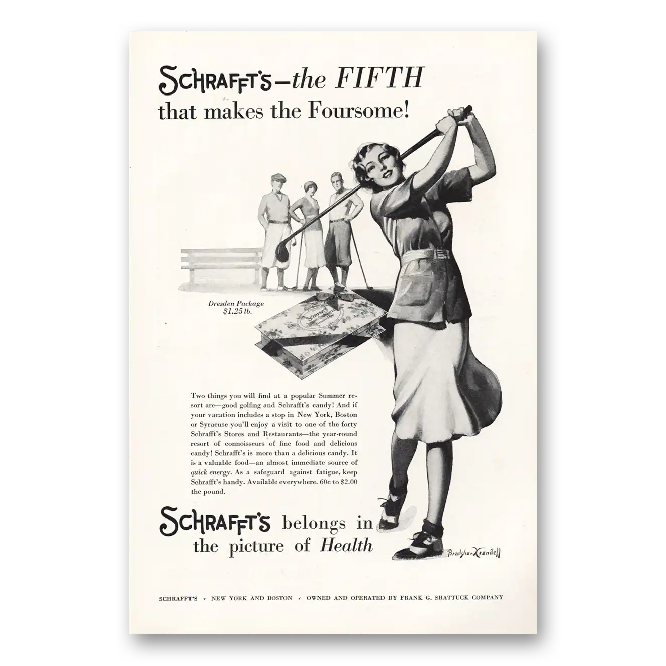 1931 Schraffts Candy Fifth Makes the Foursome Vintage Magazine Print Ad