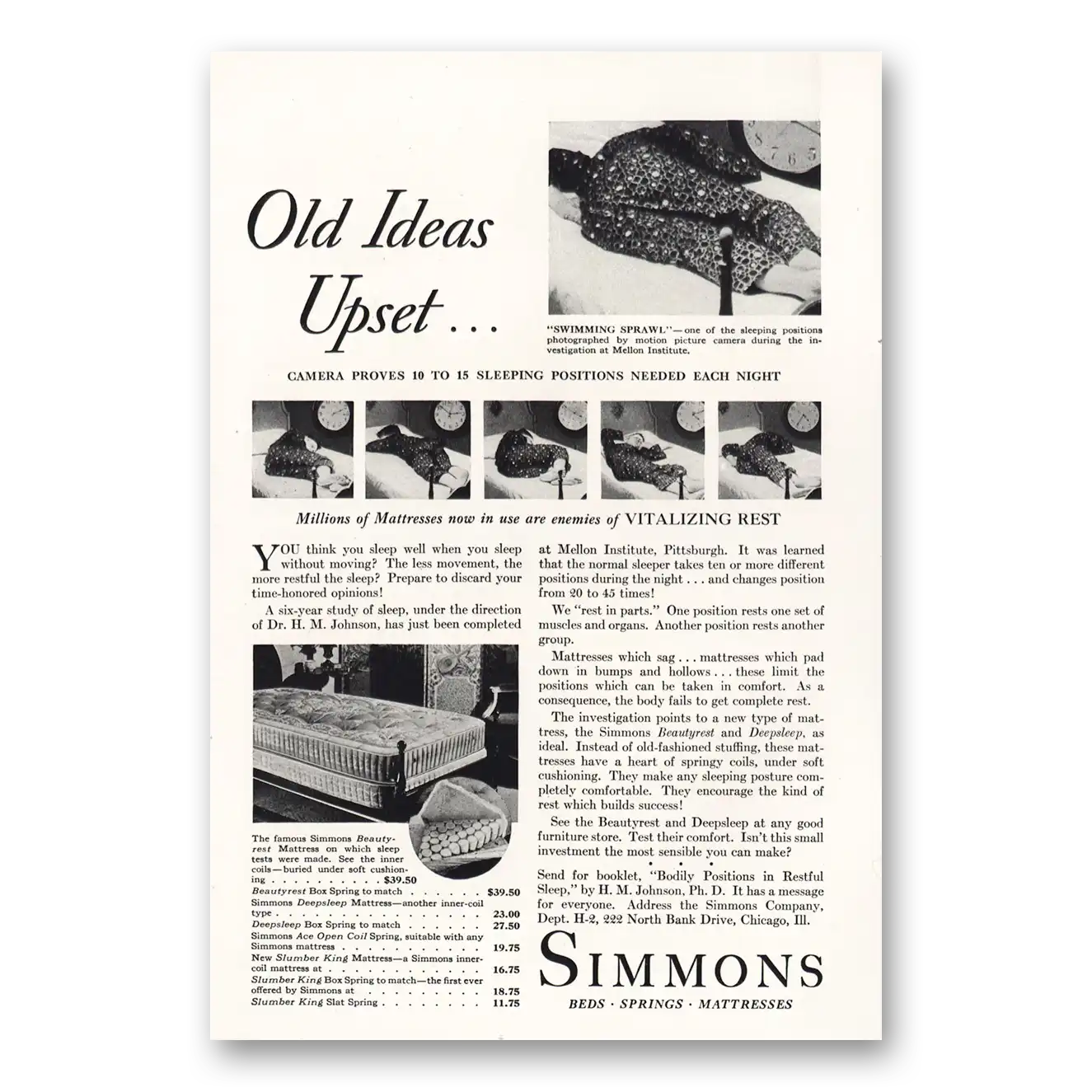 1931 Simmons Bed Mattresses Old Ideas Upset Vintage Magazine Print Ad