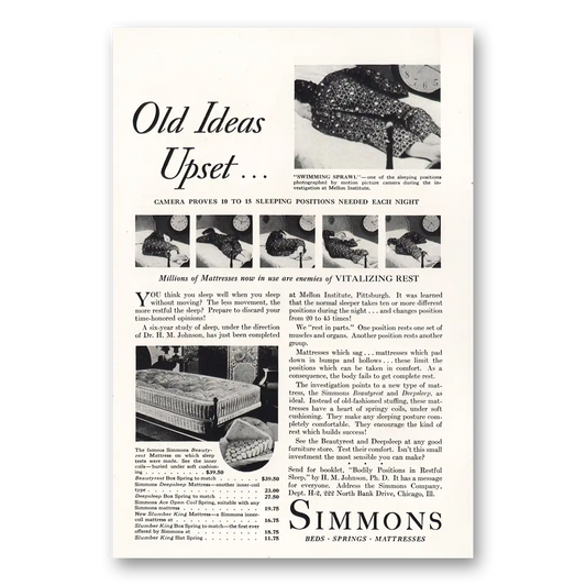 1931 Simmons Bed Mattresses Old Ideas Upset Vintage Magazine Print Ad