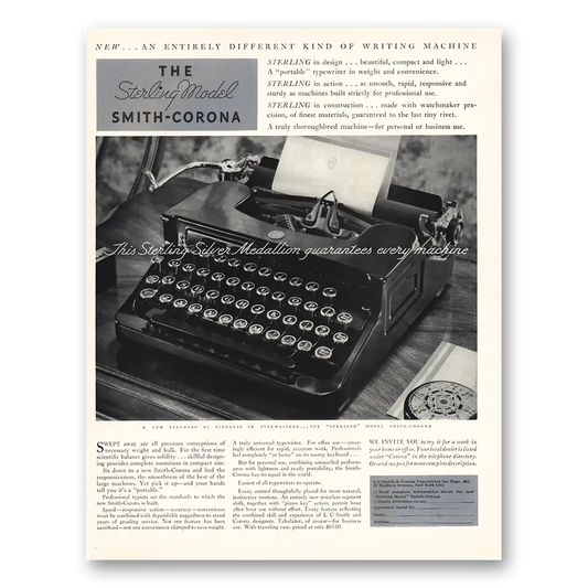 1931 Smith Corona Typewriters Sterling Model Vintage Magazine Print Ad