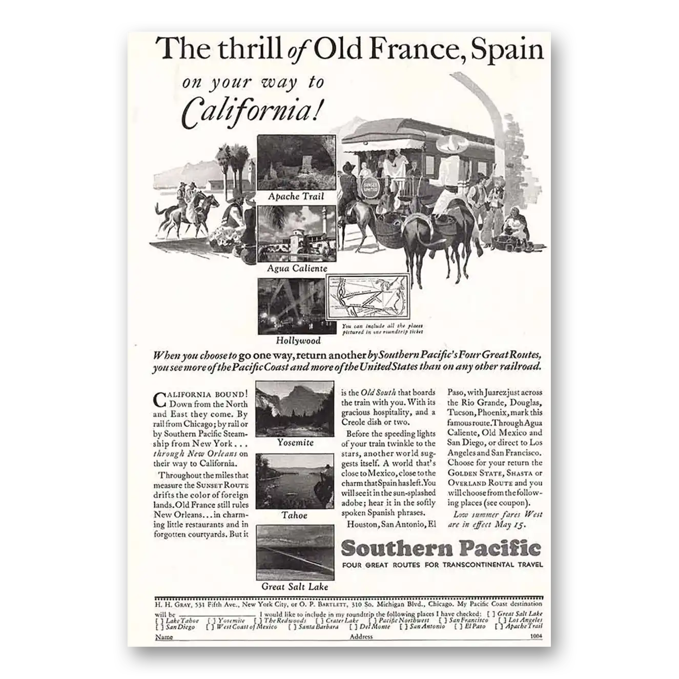 1931 Southern Pacific Thrill of Old France Vintage Magazine Print Ad