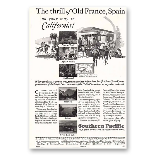 1931 Southern Pacific Thrill of Old France Vintage Magazine Print Ad