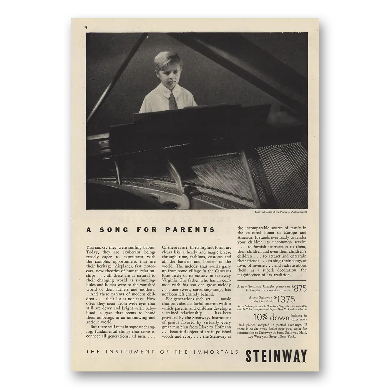 1931 Steinway Piano A Song For Parents Vintage Magazine Print Ad