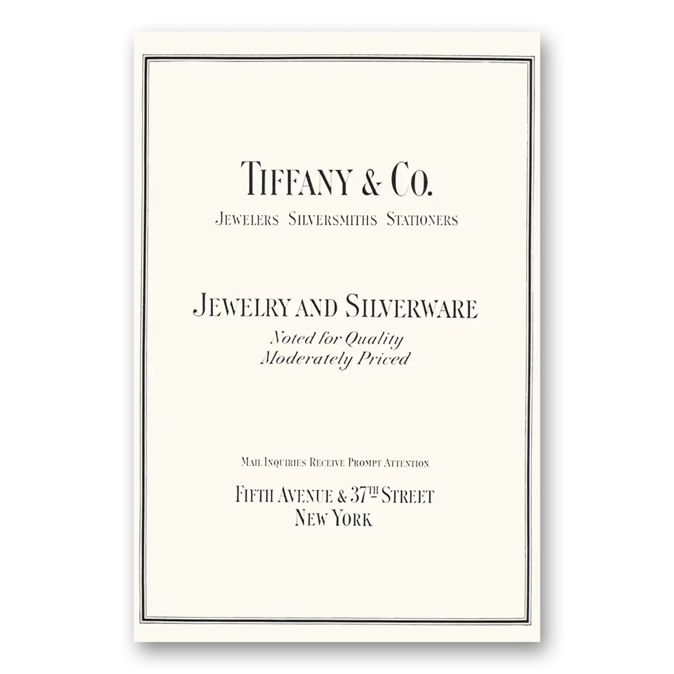 1931 Tiffany & Co Jewelry and Silverware Noted for Quality Vintage Magazine Print Ad