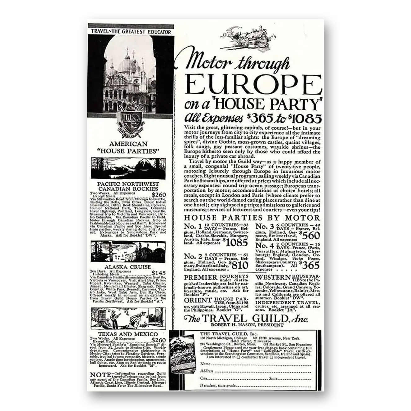 1931 Travel Guild Motor through Europe Vintage Magazine Print Ad