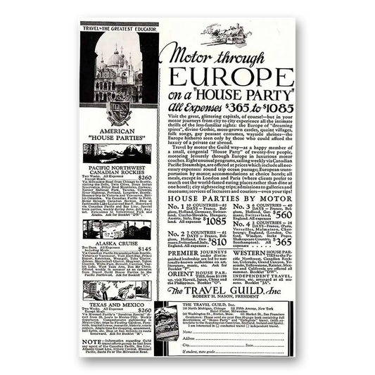 1931 Travel Guild Motor through Europe Vintage Magazine Print Ad