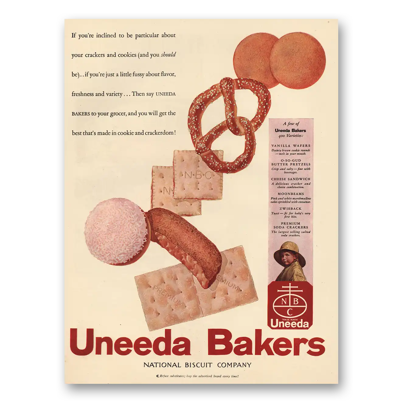 1931 Uneeda Bakers Inclined To Be Particular Vintage Magazine Print Ad