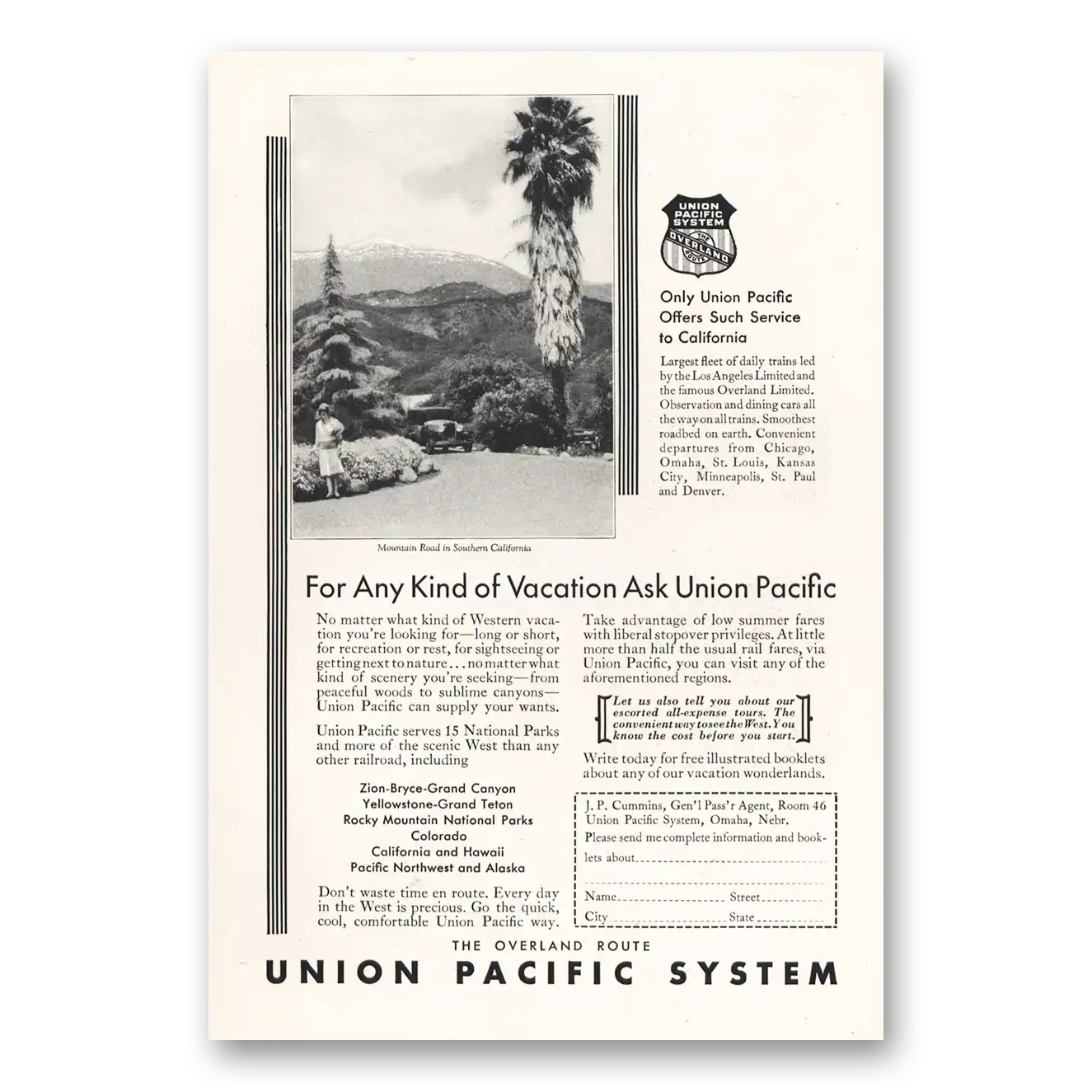 1931 Union Pacific Railroad Los Angeles Limited Vintage Magazine Print Ad