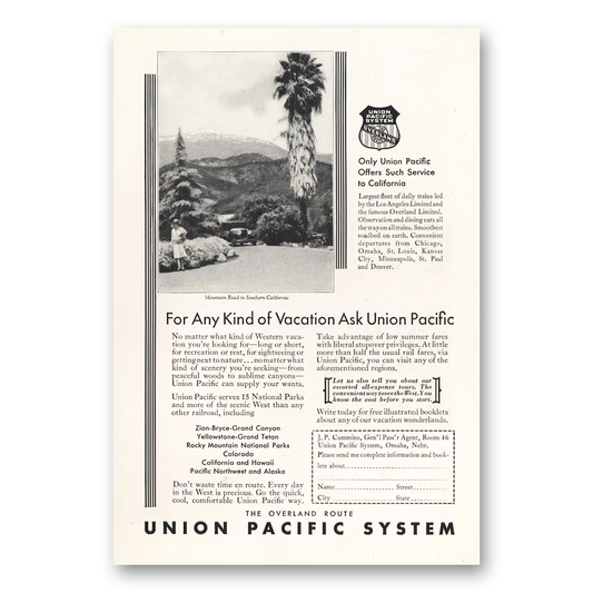 1931 Union Pacific Railroad Los Angeles Limited Vintage Magazine Print Ad