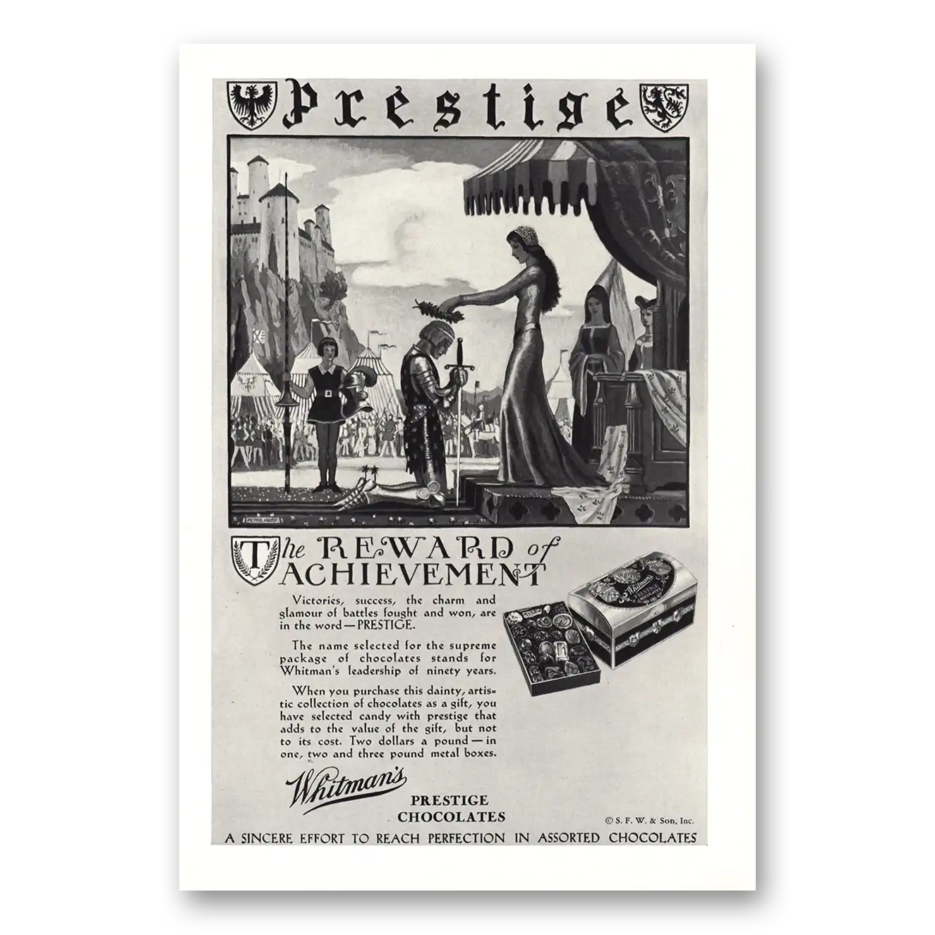 1931 Whitmans Chocolates Prestige Chocolates Reward of Achievement Vintage Magazine Print Ad