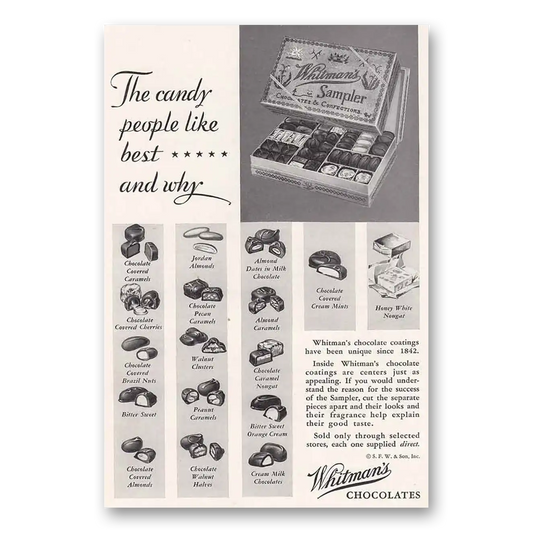 1931 Whitmans Chocolates Candy People Like Best and Why Vintage Magazine Print Ad