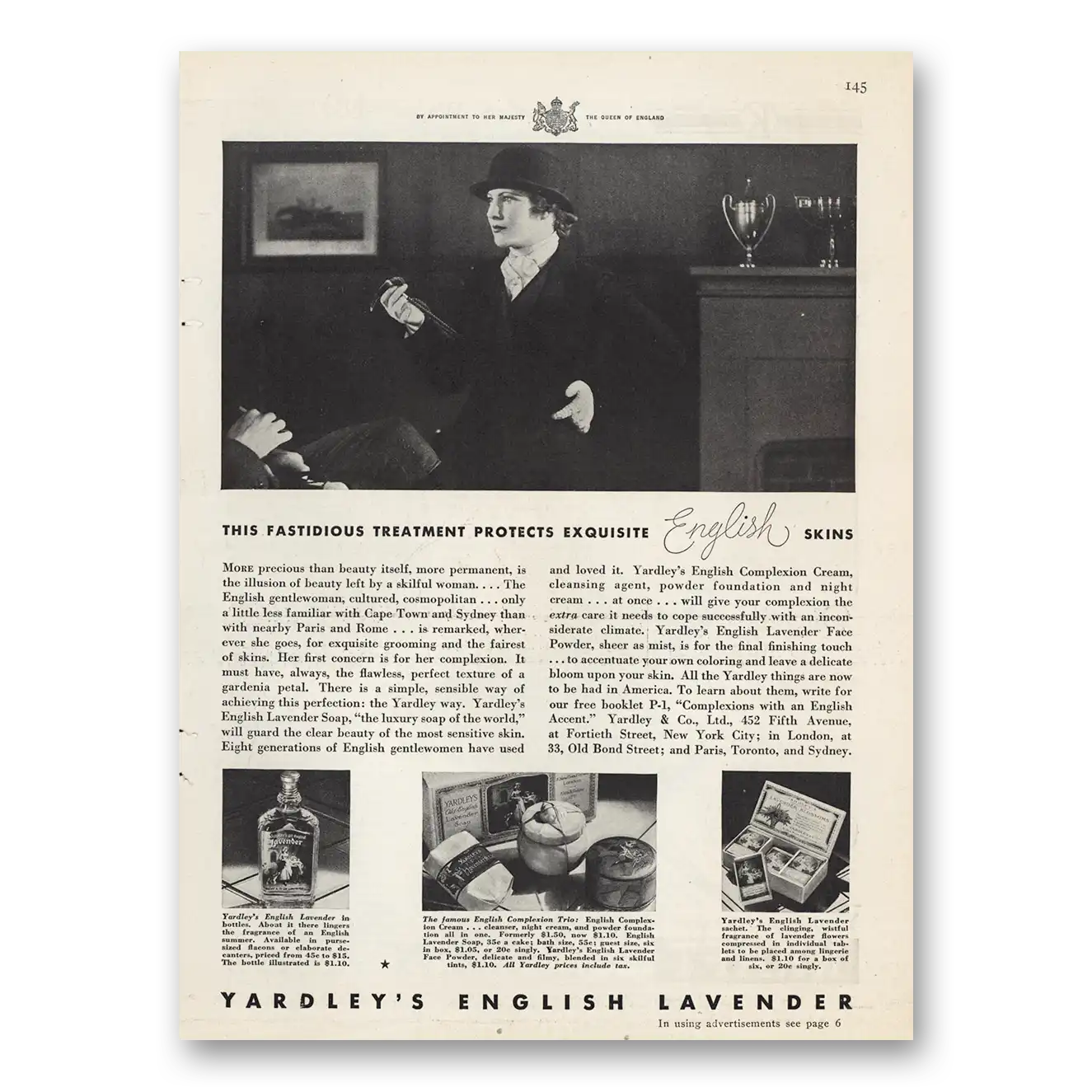 1932 English Lavender Fastidious Treatment Protects Vintage Magazine Print Ad