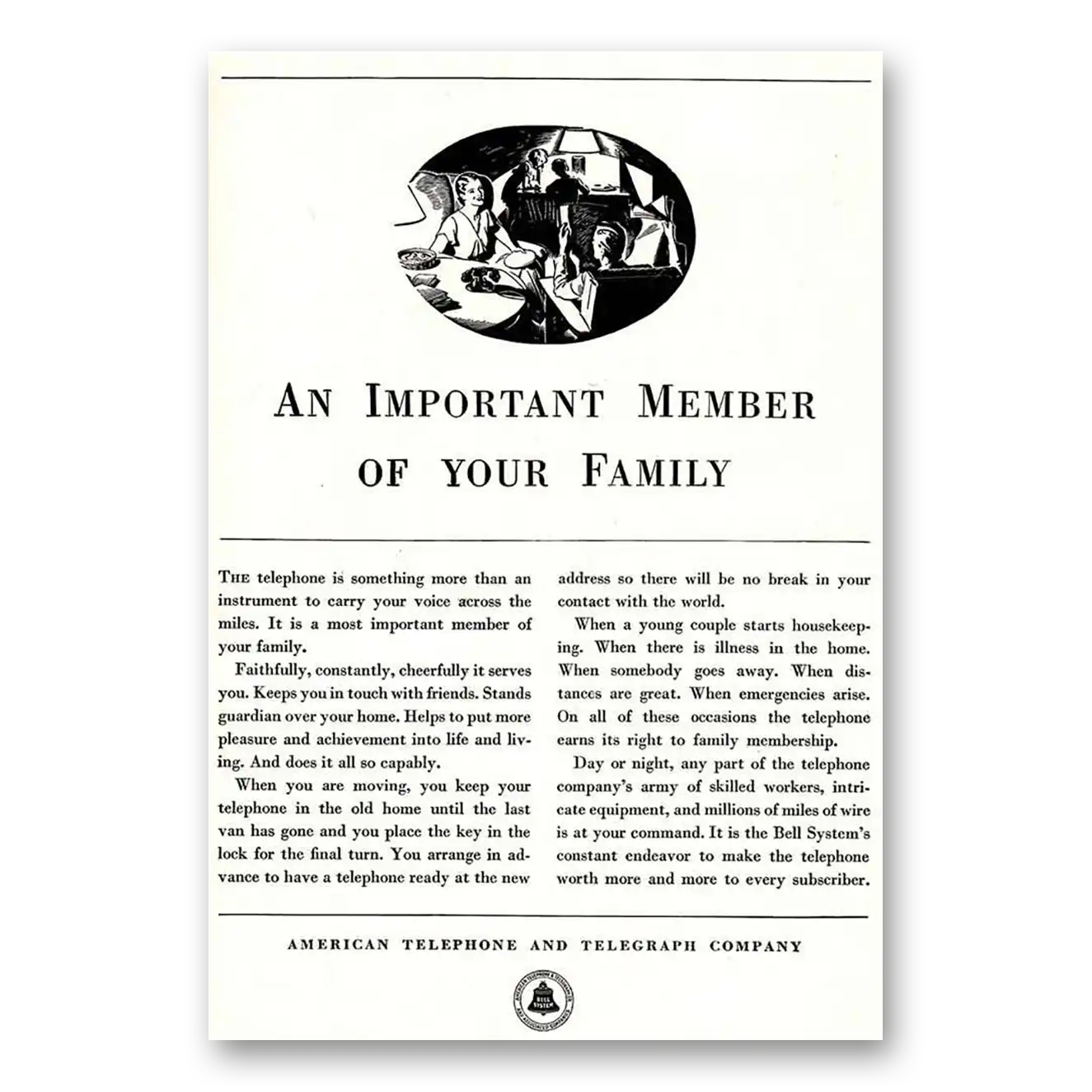 1932 American Telephone Important Member of Family Vintage Magazine Print Ad