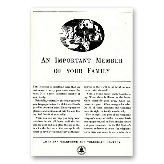 1932 American Telephone Important Member of Family Vintage Magazine Print Ad