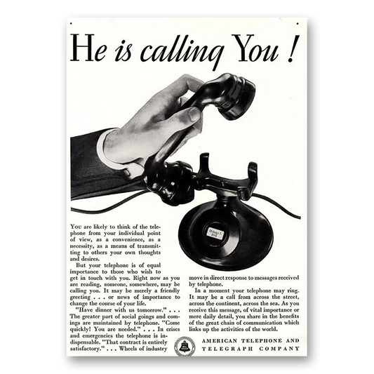 1932 American Telephone He is Calling You Vintage Magazine Print Ad