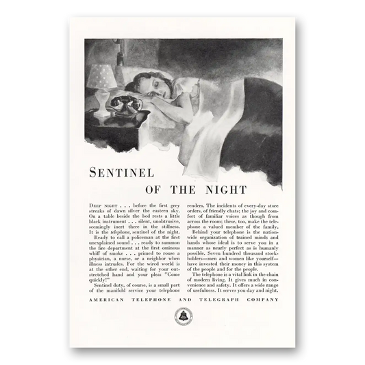 1932 American Telephone Sentinel of the Night Vintage Magazine Print Ad