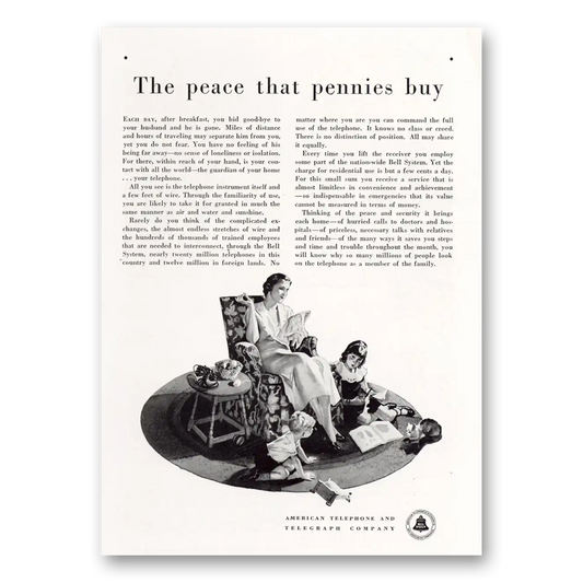 1932 American Telephone Peace that Pennies Buy Vintage Magazine Print Ad