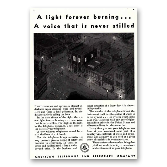 1932 American Telephone Light Forever Burning Vintage Magazine Print Ad