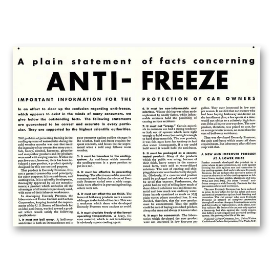 1932 National Carbon Anti Freeze A Plain Statement Vintage Magazine Print Ad