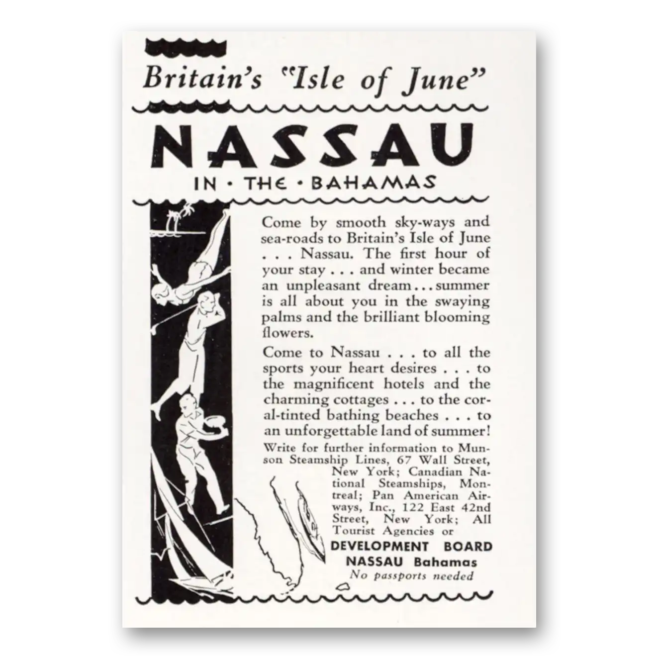 1932 Nassau Bahamas Britains Isle of June Vintage Magazine Print Ad