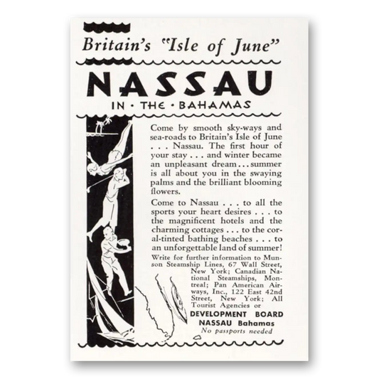 1932 Nassau Bahamas Britains Isle of June Vintage Magazine Print Ad