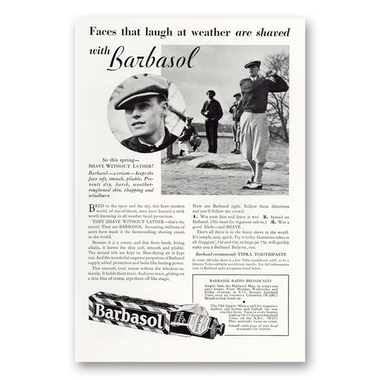 1932 Barbasol Shaving Cream Faces That Laugh at Weather Golf Vintage Magazine Print Ad