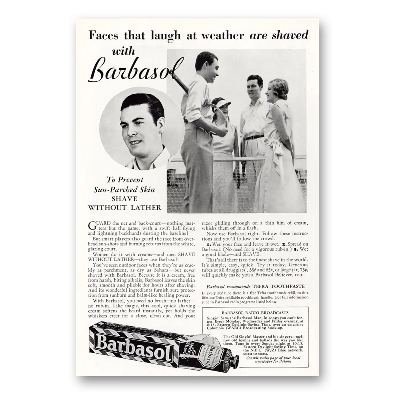 1932 Barbasol Shaving Cream Laugh at Weather Tennis Vintage Magazine Print Ad