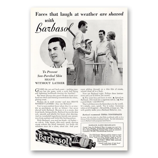 1932 Barbasol Shaving Cream Laugh at Weather Tennis Vintage Magazine Print Ad