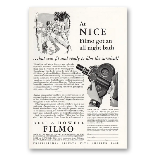 1932 Filmo Camera At Nice Filmo Got An All Night Bath Vintage Magazine Print Ad