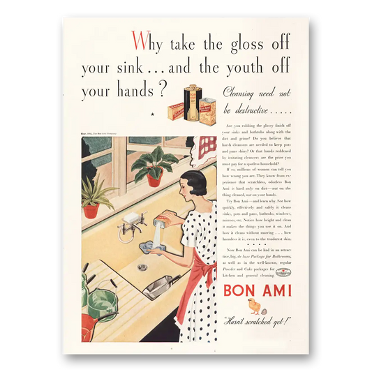 1932 Bon Ami Cleaning Powder Why Take the Gloss Off Your Sink Vintage Magazine Print Ad