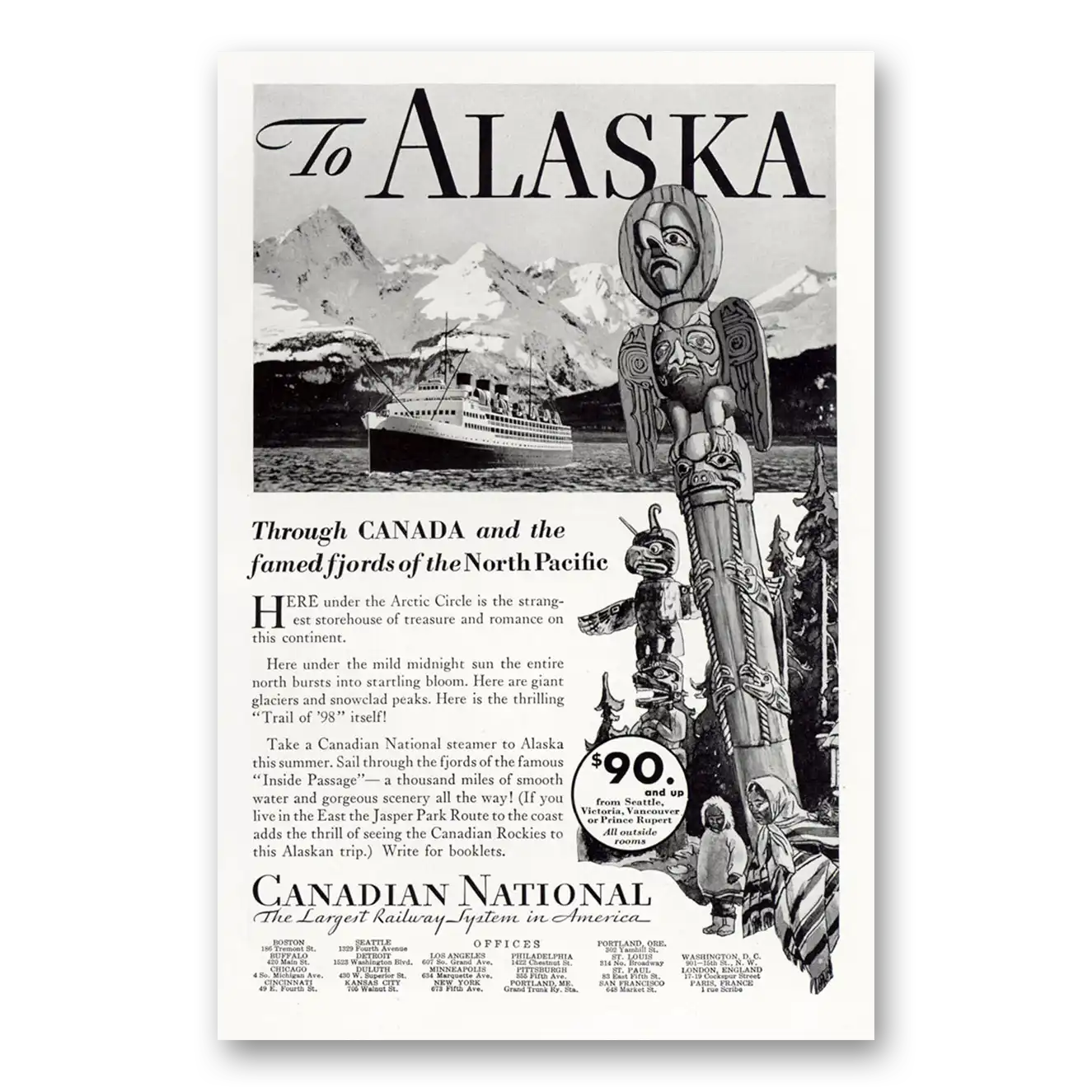 1932 Canadian National Railways To Alaska through Canada Vintage Magazine Print Ad