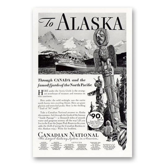 1932 Canadian National Railways To Alaska through Canada Vintage Magazine Print Ad