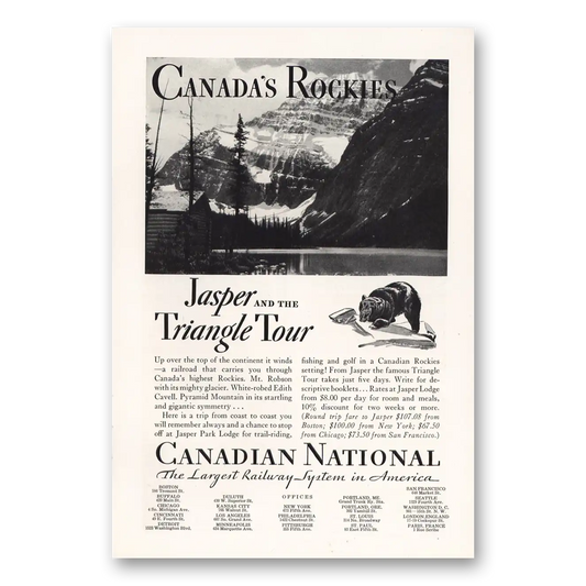 1932 Canadian National Railways Jasper and the Triangle Tour Vintage Magazine Print Ad