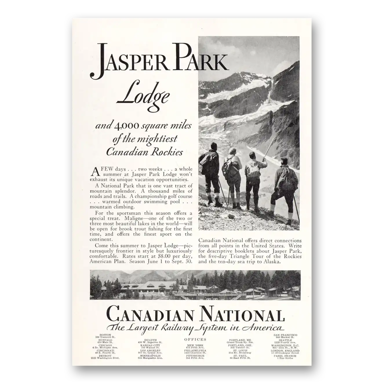 1932 Canadian National Railways Jasper Park Lodge Vintage Magazine Print Ad