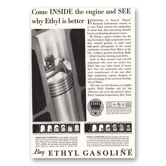 1932 Ethyl Gasoline Come Inside the Engine Vintage Magazine Print Ad